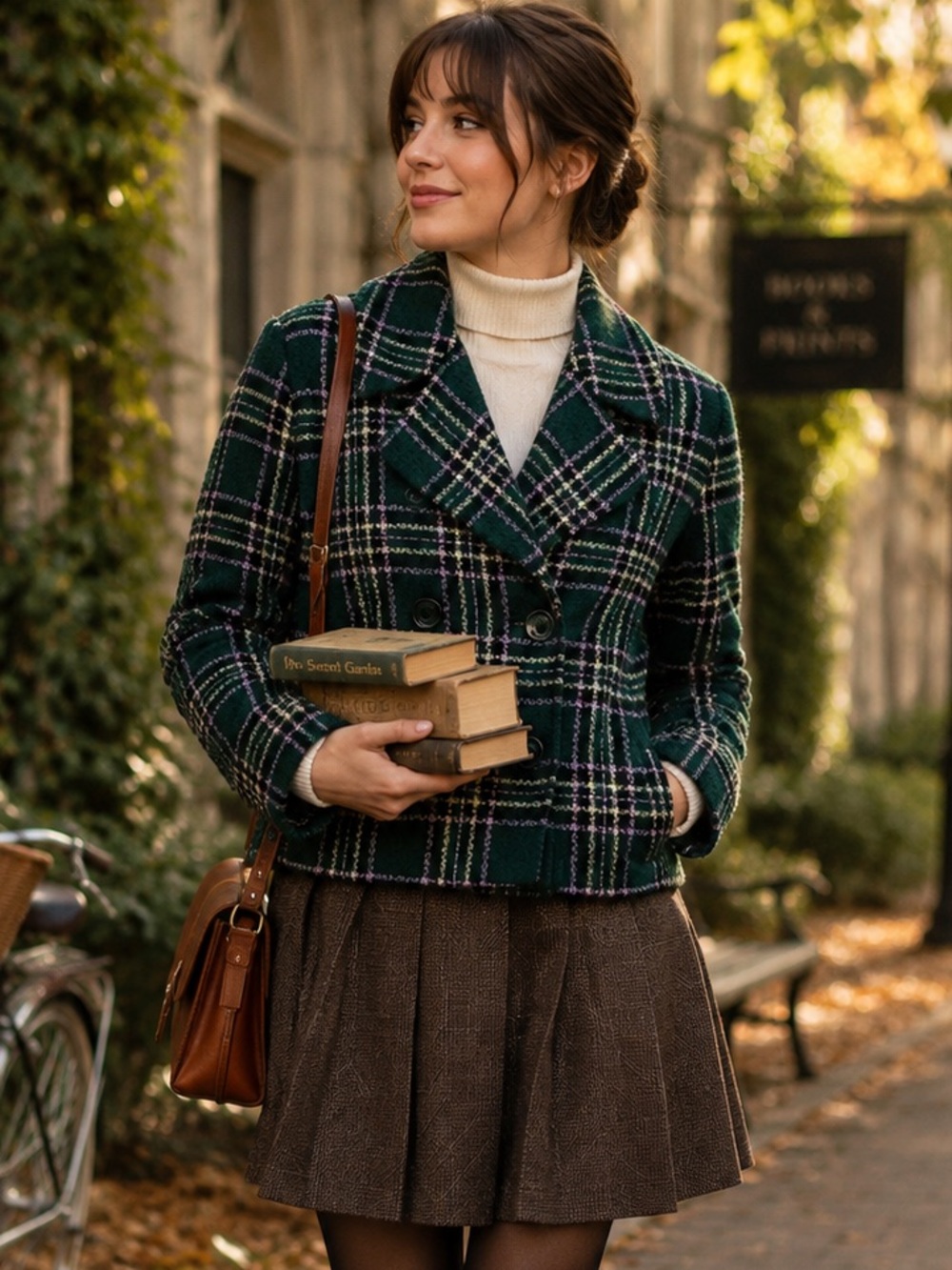 NEW ModCloth Green Bucle Wool Tweed Plaid Women’s Academia Lady Blazer Sz S